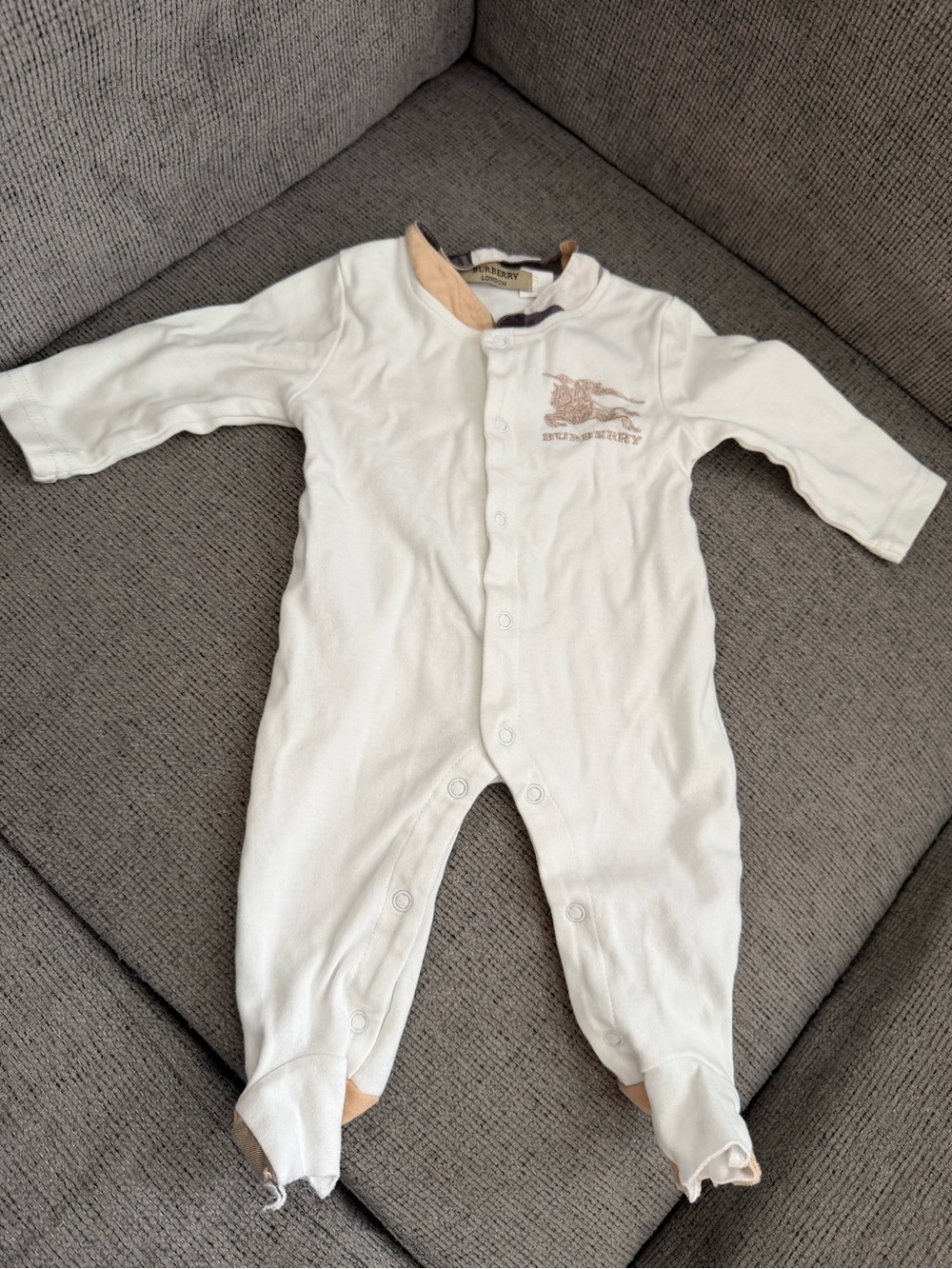 Burberry Cream & Beige Infant Footed One-Piece